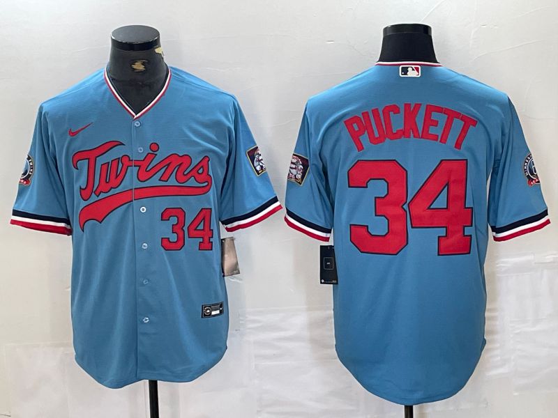 Men Minnesota Twins #34 Puckett Light Blue Game 2025 Nike MLB Jersey style 1